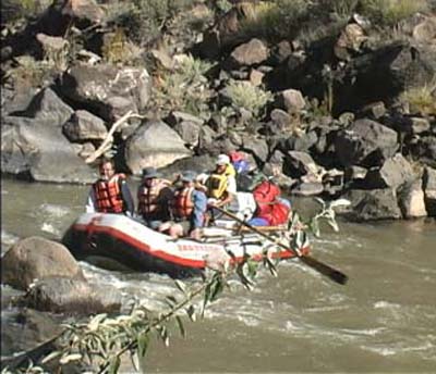 Our rafts anchored to the shore