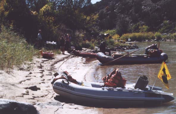 Our rafts tied along the bank of the river