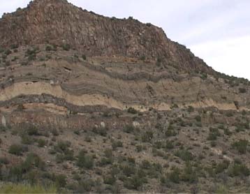 Layers of sediment along the canyon walls